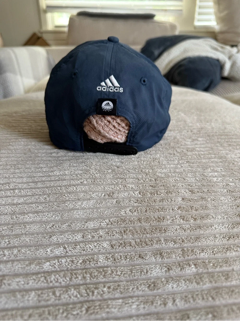 Adidas Blue Golf Cap with White Three-Stripe Logo